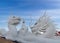 White Dragons Guard statue - exterior of Wat Huay Pla Kang, Big Buddha temple at sunset in Chiangrai, Chiang Rai province,