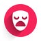 White Drama theatrical mask icon isolated with long shadow. Red circle button. Vector