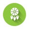 White Dream catcher with feathers icon isolated with long shadow. Green circle button. Vector Illustration