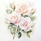 White Dream Watercolor Roses: Delicate Shading And Symmetrical Arrangements