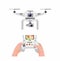 White drone with dual camera. hand holding remote control drone with smartphone screen to monitor location cartoon illustration ve