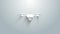 White Drone flying with action video camera icon isolated on grey background. Quadrocopter with video and photo camera