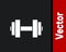 White Dumbbell icon isolated on black background. Muscle lifting icon, fitness barbell, gym, sports equipment, exercise