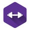 White Dumbbell icon isolated with long shadow. Muscle lifting icon, fitness barbell, gym icon, sports equipment symbol