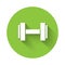 White Dumbbell icon isolated with long shadow. Muscle lifting icon, fitness barbell, gym, sports equipment, exercise