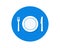 White eating pictogram in a blue circle.