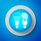 White Economical LED illuminated lightbulb and fluorescent light bulb icon isolated on blue background. Save energy lamp