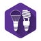 White Economical LED illuminated lightbulb and fluorescent light bulb icon isolated with long shadow. Save energy lamp