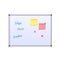 White educational magnetic board, with magnets, stickers, inscriptions, educational institution.