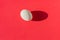 White egg on a red background. There is a clear shadow. Template, graphic