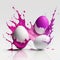 White eggs with splash magenta paint, Holiday draw eggs