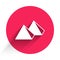 White Egypt pyramids icon isolated with long shadow. Symbol of ancient Egypt. Red circle button. Vector