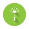 White Egyptian fan icon isolated with long shadow background. Green circle button. Vector