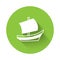 White Egyptian ship icon isolated with long shadow background. Egyptian papyrus boat. Green circle button. Vector