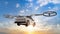 White electric flying car or ev car drone