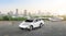 White electric flying car or ev car drone