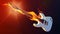 White electric guitar with flames 3d render