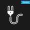 White Electric plug icon isolated on black background. Concept of connection and disconnection of the electricity