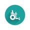 White Electric wheelchair for disabled people icon isolated with long shadow. Mobility scooter icon. Green circle button