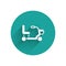 White Electric wheelchair for disabled people icon isolated with long shadow. Mobility scooter icon. Green circle button