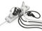 White electrical extension strip cord with black connected power