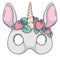 White elegant cartoon style unicorn with cute strawberry headband