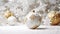 white elegant Christmas background with decorative Christmas figurines