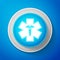 White Emergency star - medical symbol Caduceus snake with stick icon isolated on blue background. Star of Life. Circle