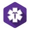 White Emergency star - medical symbol Caduceus snake with stick icon isolated with long shadow. Star of Life. Purple