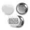White Empty Badge Mockup Vector. Pin Brooch White Button Blank. Two Sides. Front, Back View. Branding Design 3D