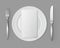 White Empty Flat Round Plate Silver Fork Knife Rectangular Napkin