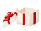 White empty gift box with red ribbon and bow. Vector illustration.