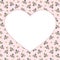 White empty heart on a background of a pattern with birds and leaves