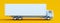 White empty mock up truck in high speed on yellow background, transportation and delivery concept