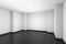White empty room with black hardwood parquet floor