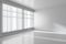 White empty room with flat walls, white floor and window diagonal view, 3D illustration