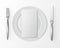White Empty Round Plate Silver Fork Knife Rectangular Napkin Table