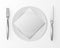 White Empty Round Plate Silver Fork Knife Square Napkin Table