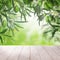 White empty wooden table, green olives fruit and leaves