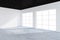 White emty office interior with large windows. 3d rendering