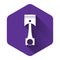 White Engine piston icon isolated with long shadow. Car engine piston sign. Purple hexagon button