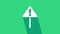 White Exclamation mark in triangle icon isolated on green background. Hazard warning sign, careful, attention, danger