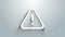 White Exclamation mark in triangle icon isolated on grey background. Hazard warning sign, careful, attention, danger