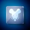 White Experimental mouse icon isolated on blue background. Square glass panels. Vector