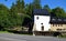 White facade of the old building of the water mill, located in in the area of â€‹â€‹the Small Carpathians in slovakia