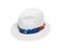 White Fedora hat with colorful band