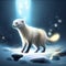 White ferret on ice in winter forest. 3d rendering. Generative AI