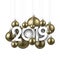 White festive 2019 new year card with gold Christmas balls.