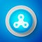 White Fidget spinner icon isolated on blue background. Stress relieving toy. Trendy hand spinner. Circle blue button