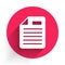 White File document icon isolated with long shadow background. Checklist icon. Business concept. Red circle button
